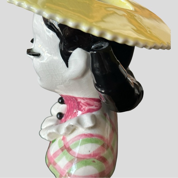 Vintage Lady Head Vase in Wide Brimmed Yellow Sunhat - Picture 8 of 13